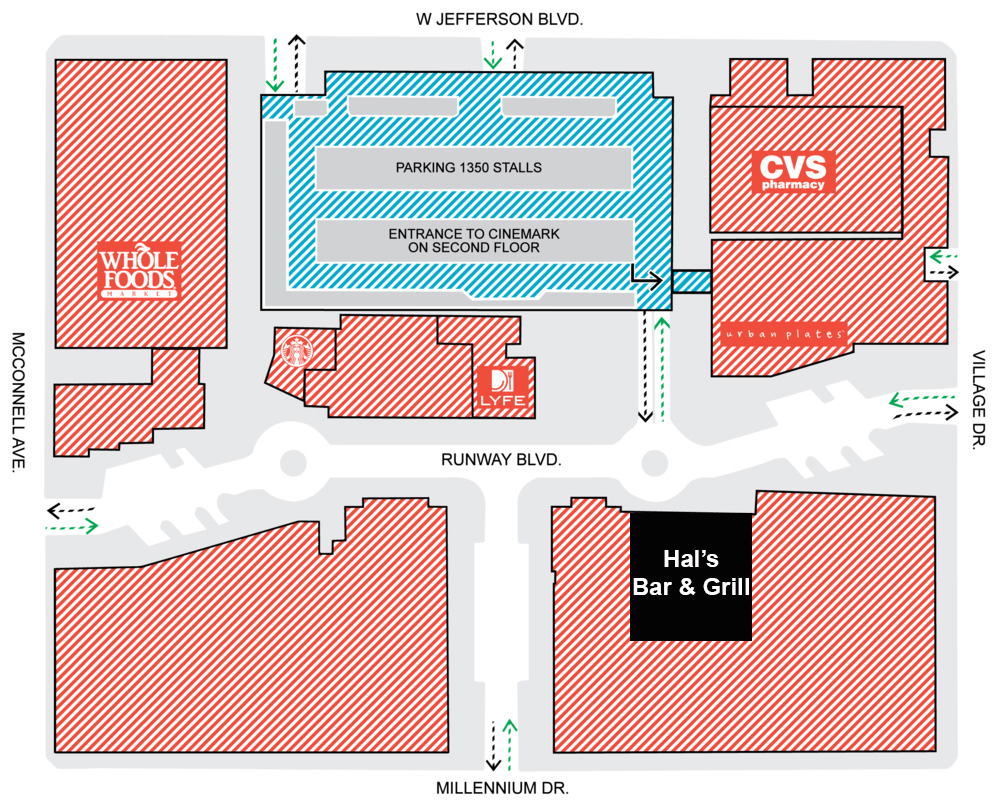 Parking Map for Hal's Bar & Grill at Playa Vista, CA